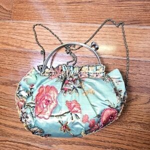 In’s Teal beaded Satin Classical Style cocktail formal‎ kiss closure purse bag